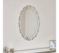 Melody Maison Frameless Oval Floral Art Deco Wall Mirror 80Cm X 49Cm