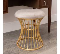 Melody Maison Gold & Grey Metal Detailed Upholstered Dressing Table Stool in Beige Melody Maison Beige