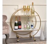 Melody Maison Gold & Marble Round Bar Cart Drinks Trolley