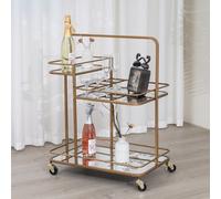 Melody Maison Gold Vintage Printed Glass 3 Tier Drinks Trolley With Wheels