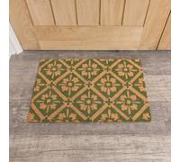 Melody Maison Green & Natural Geometric Tile Print Coir Door Mat