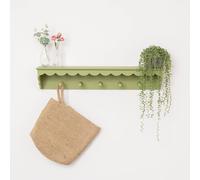 Melody Maison Green Painted Scalloped Edge Coat Peg Rail Hooks With Shelf - 80cm Melody Maison Green