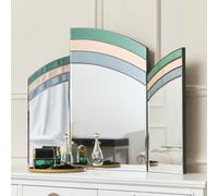 Melody Maison Green, Pink & Blue Glass Art Deco Triple Mirror 74Cm X 60Cm