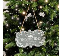 Melody Maison Green & White Christmas Trees Hanging Sign - 18Cm X 10.5Cm