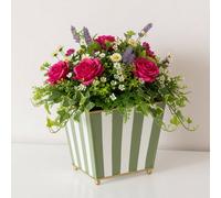 Melody Maison Green & White Striped Metal Planter Pot With Gold Feet - 17Cm X 16.5Cm