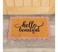 Melody Maison "hello Beautiful" Pink Scalloped Coir Doormat