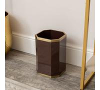 Melody Maison Hexagonal Chocolate Brown & Gold Edge Wooden Waste Paper Bin