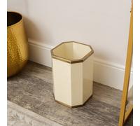 Melody Maison Hexagonal Cream & Gold Edge Wooden Waste Paper Bin