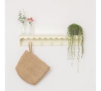 Melody Maison Ivory Painted Scalloped Edge Coat Peg Rail Hooks With Shelf - 100Cm