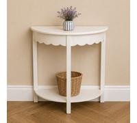 Melody Maison Ivory White Wooden Scalloped Half Moon Console Table With Shelf - 78Cm X 80Cm