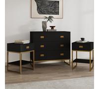 Melody Maison Large 3 Drawer Chest Of Drawers And Pair Of Bedside Tables - Elle Black Range