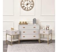 Melody Maison Large 3 Drawer Chest Of Drawers & Pair Of Bedside Tables - Elle Stone Range in Light Grey Melody Maison Light Grey