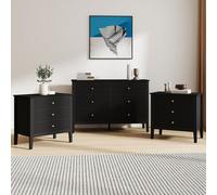 Melody Maison Large 6 Drawer Chest Of Drawers And Pair Of Large Bedside Tables - Hales Black Range