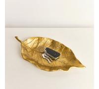 Melody Maison Large Antique Gold Bay Leaf Shaped Trinket Tray - 36Cm
