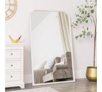 Melody Maison Large Arched White Washed Distressed Wooden Frame Wall & Leaner Mirror - 90Cm X 145Cm