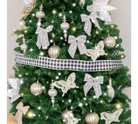 Melody Maison Large Black & White Checked Christmas Tree & Gift Wrapping Ribbon - 270Cm (2.7M / 106.3')