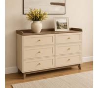 Melody Maison Large Cream & Wood 6 Drawer Chest Of Drawers - Oswin Range
