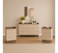Melody Maison Large Cream & Wood 6 Drawer Chest Of Drawers & Pair Of 3 Drawer Bedside Tables - Oswin Range