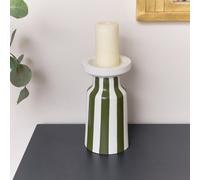 Melody Maison Large Dark Green Striped Pillar Candle Holder - 28Cm