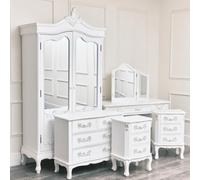 Melody Maison Large Double Wardrobe, Dressing Table Set, Chest Of Drawers & Pair Of 3 Drawer Bedside Tables - Pays Blanc Range