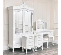 Melody Maison Large Double Wardrobe, Dressing Table Set & Pair Of 3 Drawer Bedside Tables - Pays Blanc Range