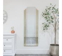 Melody Maison Large Frameless Pink & Green Glass Art Deco Wall Mirror 52Cm X 142Cm
