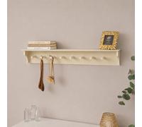 Melody Maison Large Ivory Wooden Wall Shelf With Hooks - 100Cm