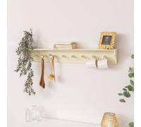 Melody Maison Large Ivory Wooden Wall Shelf With Hooks - 100cm Melody Maison Ivory