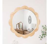 Melody Maison Large Light Wood Scalloped Edge Bevelled Wall Mirror - 97Cm