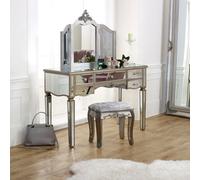 Melody Maison Large Mirrored Dressing Table, Mirror & Stool Set - Tiffany Range