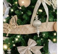 Melody Maison Large Pale Champagne Diamond Detailed Glittered Wired Christmas Tree & Gift Wrapping Ribbon - 270Cm