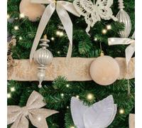 Melody Maison Large Pale Champagne Floral Glittered Wired Christmas Tree & Gift Wrapping Ribbon - 270Cm