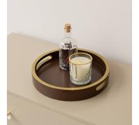 Melody Maison Large Round Dark Wood & Gold Decorative Tray in Brown Melody Maison Brown