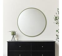 Melody Maison Large Round Olive Green Thin Framed Wall Mirror 80Cm X 80Cm