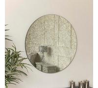 Melody Maison Large Round Silver Antique Glass Mirror 80cm X 80cm in Metallic Silver | Size: 80 cm X 80 cm Melody Maison Metallic Silver 80 cm X 80 cm