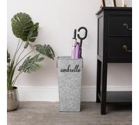 Melody Maison Large Silver Galvanised Umbrella Stand With Black Text in Metallic Silver Melody Maison Metallic Silver