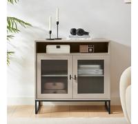 Melody Maison Large Two Door Reeded Glass Display Cabinet - Hesley Taupe Stone Range