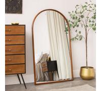 Melody Maison Large Walnut Wooden Framed Arched Leaner Mirror - 90Cm X 158Cm - Ashwell Range