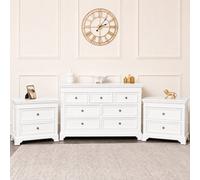 Melody Maison Large White 7 Drawer Chest Of Drawers & Pair Of Wide Bedside Tables - Daventry White Range