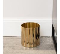 Melody Maison Medium Shiny Gold Metal Fluted Planter / Waste Bin - 16Cm