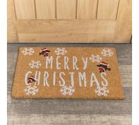 Melody Maison Merry Christmas Robin Detail Pvc Backed Coir Door Mat 60Cm X 40Cm