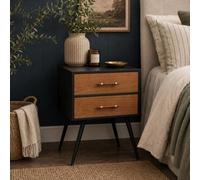 Melody Maison Mid-Century Modern Wood & Black 2 Drawer Bedside - Ludlow Range