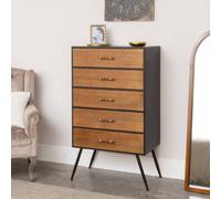 Melody Maison Mid-Century Modern Wooden & Black 5 Drawer Tallboy - Industrial Range