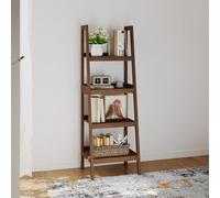 Melody Maison Mid-Century Style 4 Tier Dark Wood Ladder Shelf - 178Cm