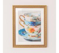 Melody Maison Multicoloured Teacup Wall Art With A Vintage Gold Frame - 40Cm X 50Cm