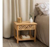 Melody Maison Natural Mango Wood Bohemian Bedside Table - Freya Wood Range