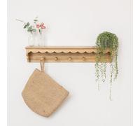 Melody Maison Natural Mango Wood Scalloped Edge Coat Peg Rail Hooks With Shelf - 80Cm