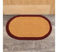 Melody Maison Natural Oval Coir Door Mat with a Wine Red Border