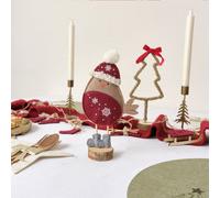 Melody Maison Neutral & Red Felt Robin Standing Decoration With Wooden Base - 22Cm