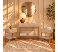 Melody Maison Neutral Two Drawer Dressing Table Set & Pair Of One Drawer Bedside Tables - Liana Taupe Range